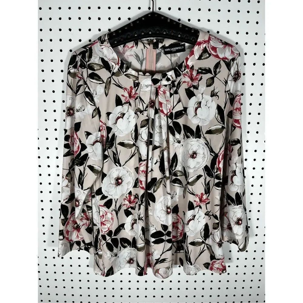 Karl Lagerfeld floral bow tie blouse size L